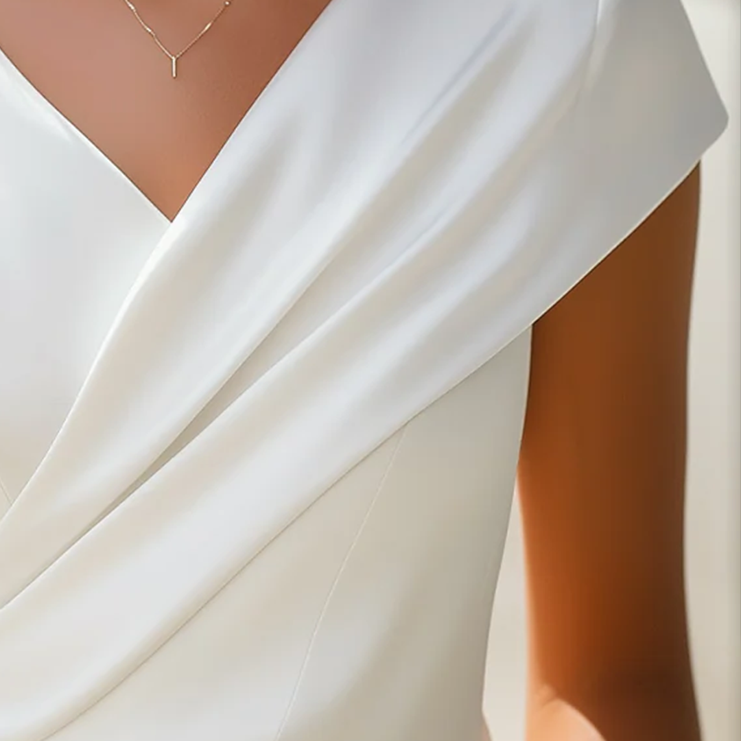 Asymmetric Cross Neck Draped Fitted T-Shirt for Women – Elegant Smart Casual Style