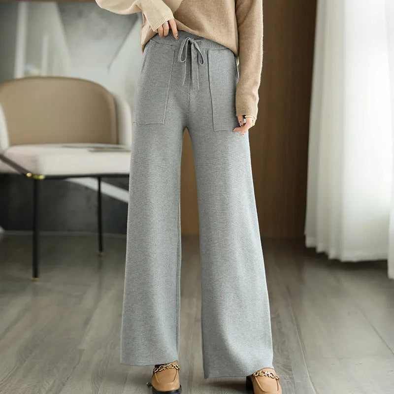 Aurora Relaxed Fit Wide-Leg Pants | Drawstring Waist Patch Pockets Pants