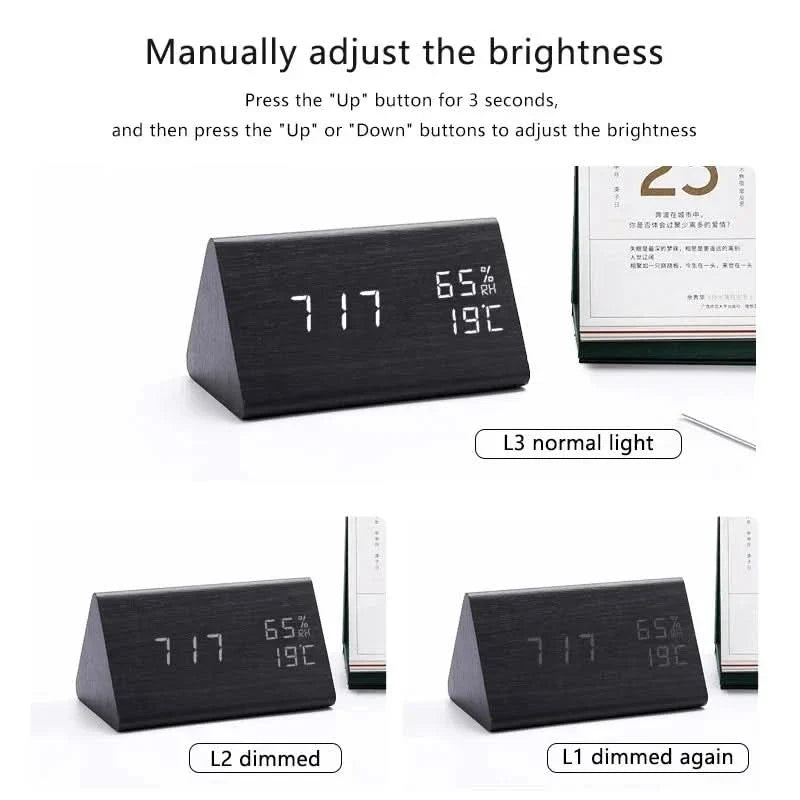 Minimalist Wooden LED Digital Clock with Temperature Display