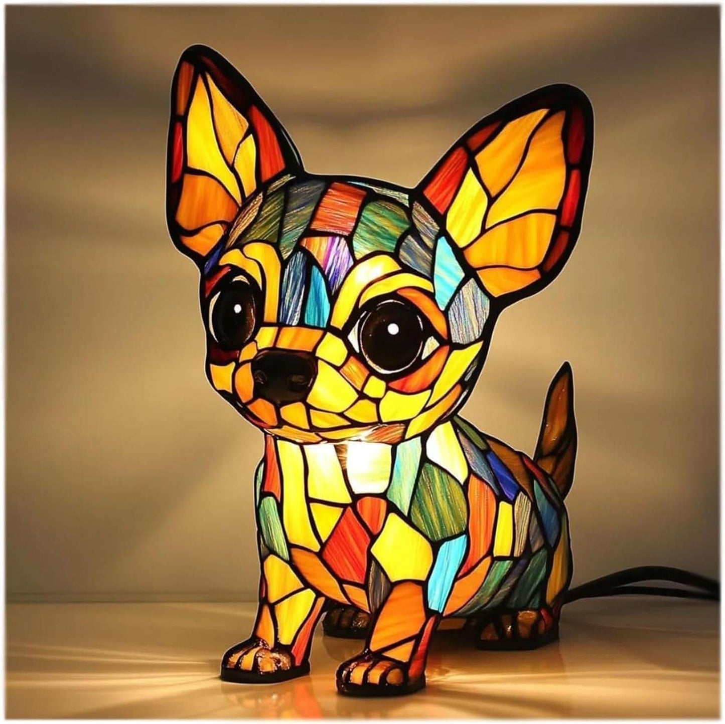 Tiffany-Style Stained Glass Dog Table Lamp