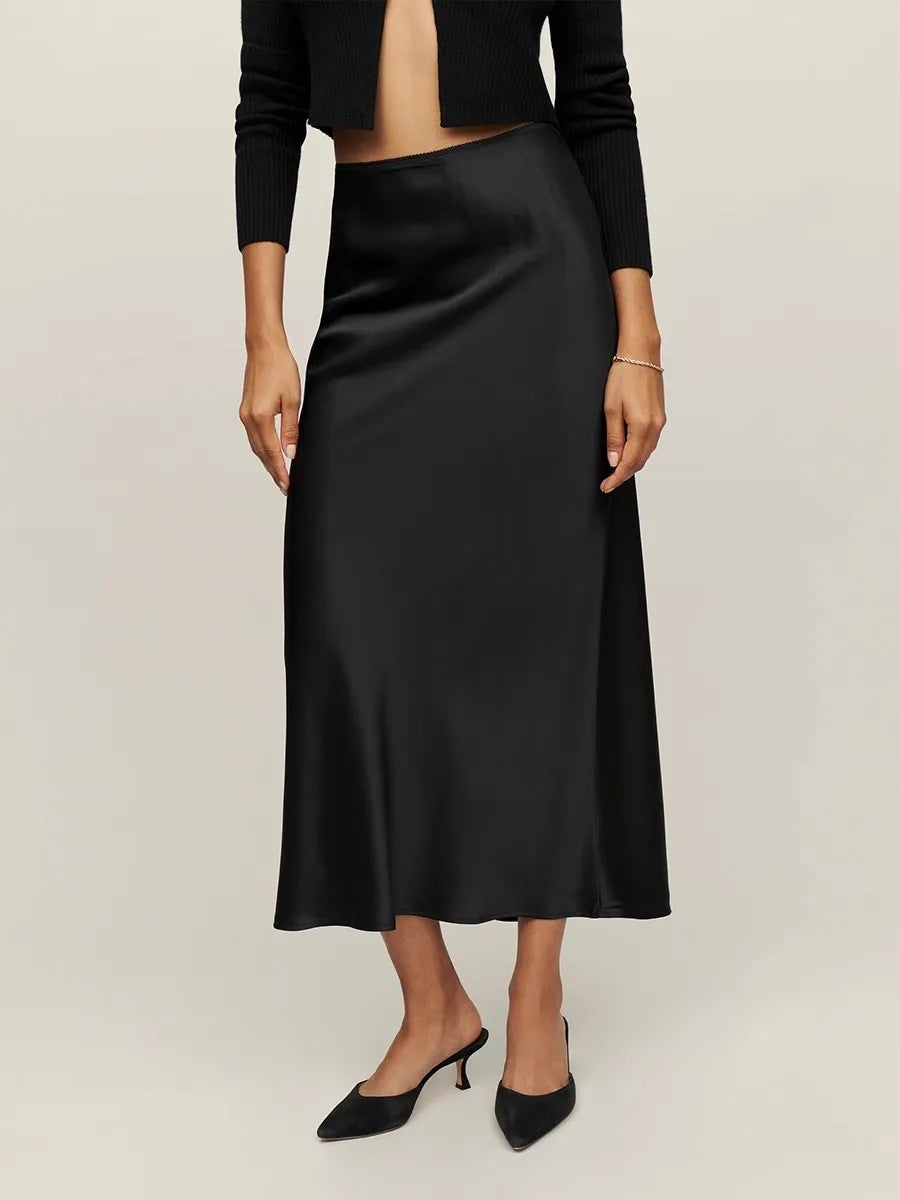 Slip Silhouette Side Slit Midi Skirt for Women – Stylish Casual Comfort