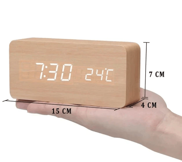 Minimalist Triangular Wooden Digital Clock with LED Display