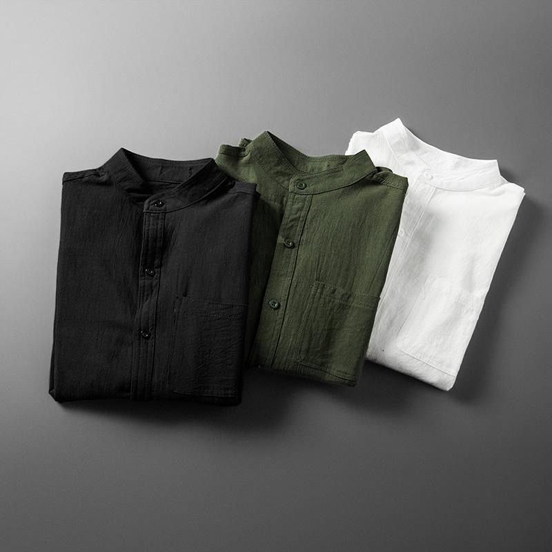 Mandarin Collar Button-Up Shirt for Men – Lightweight Casual Summer Style