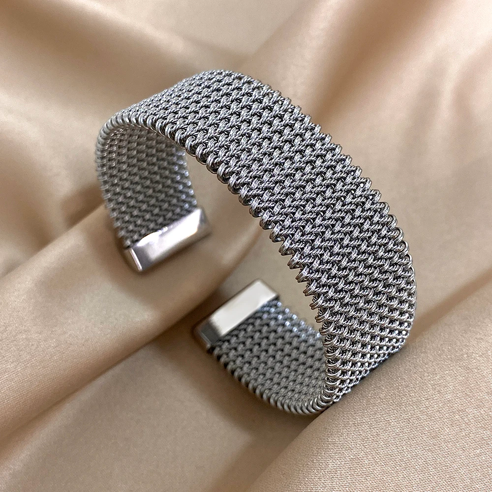 Isabella Mesh Open Cuff Cuff Bracelet | Wide Band Smooth End Caps Cuff Bracelet