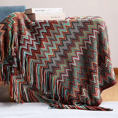 Eclectic Zigzag Throw Blanket with Fringed Edges