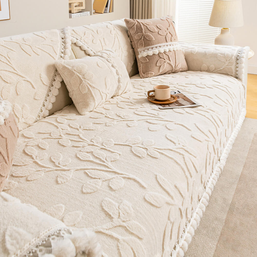 Elegant Jacquard Plush Couch Cover with Non-Slip Design