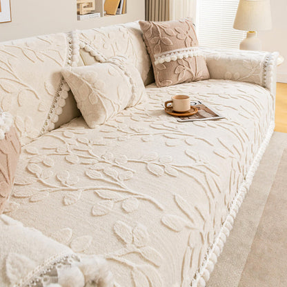 Elegant Jacquard Plush Couch Cover with Non-Slip Design