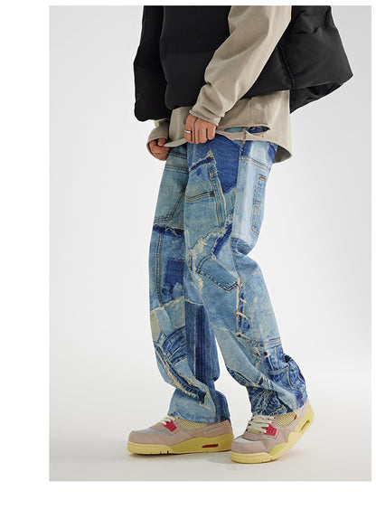 Men's Loose Straight Light Wash Cotton Jeans