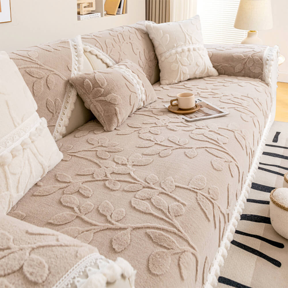 Elegant Jacquard Plush Couch Cover with Non-Slip Design