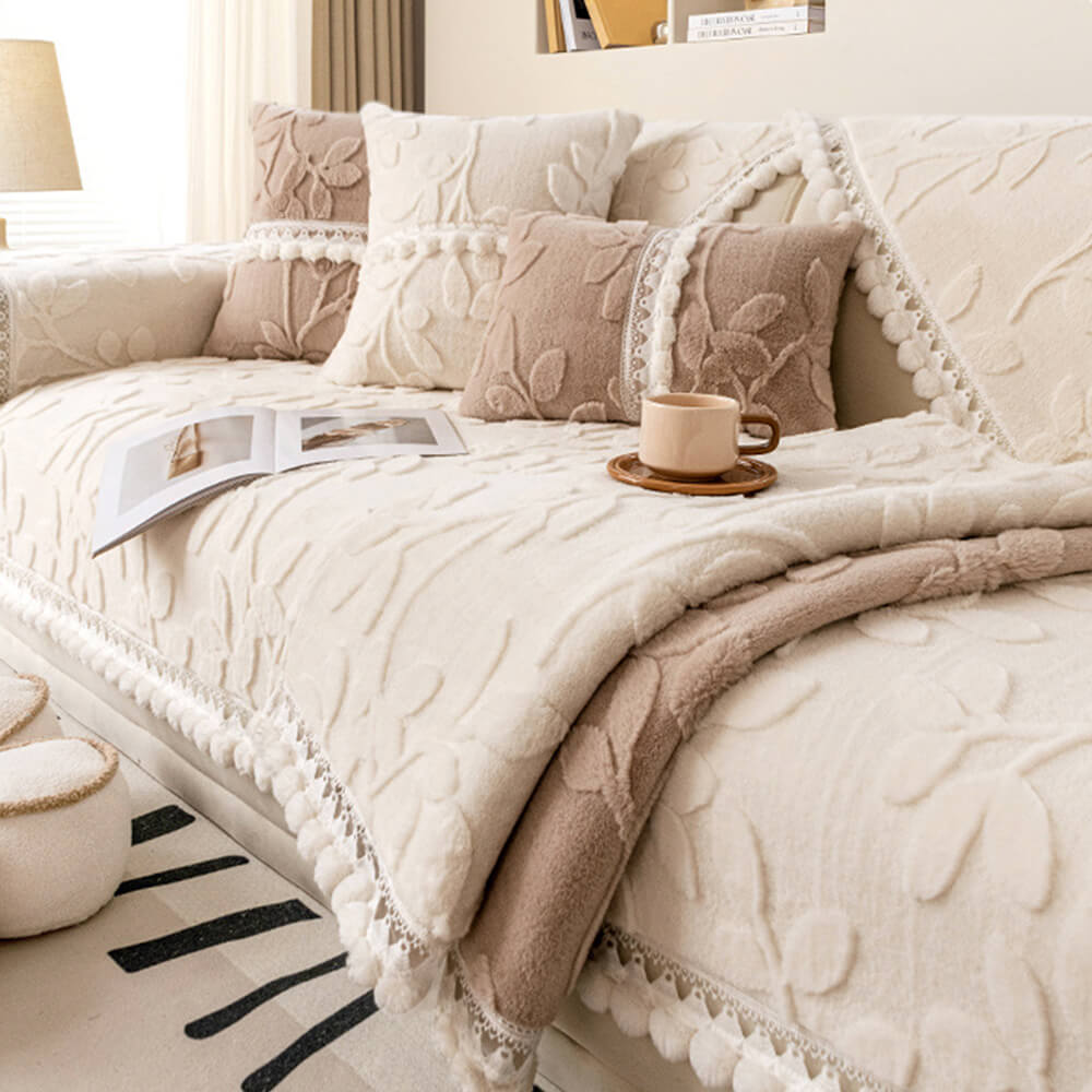 Elegant Jacquard Plush Couch Cover with Non-Slip Design