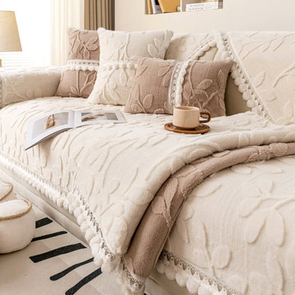 Elegant Jacquard Plush Couch Cover with Non-Slip Design