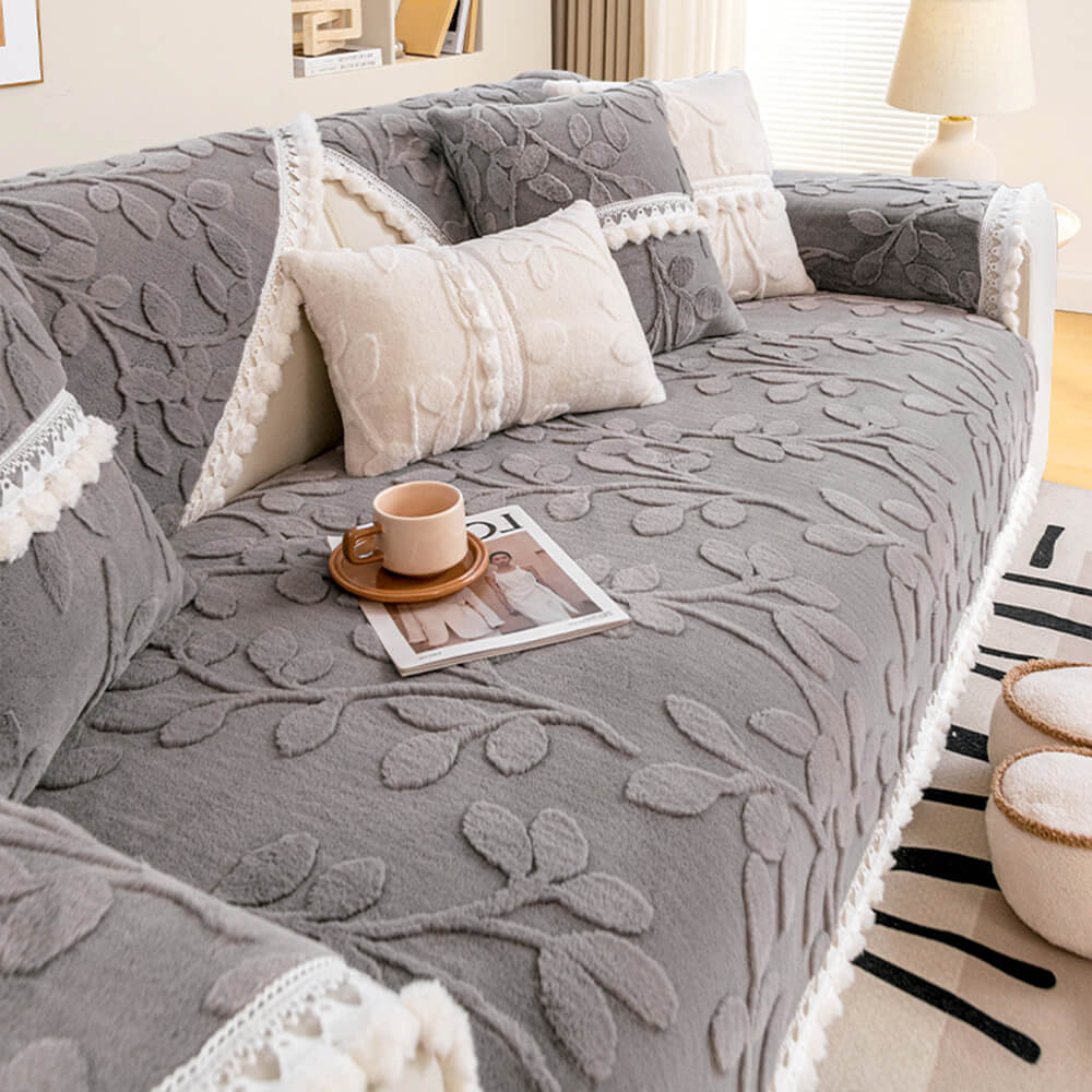 Elegant Jacquard Plush Couch Cover with Non-Slip Design