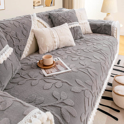Elegant Jacquard Plush Couch Cover with Non-Slip Design