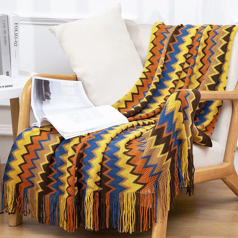 Eclectic Zigzag Throw Blanket with Fringed Edges
