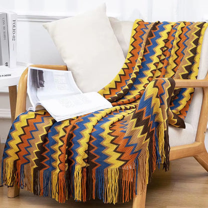 Eclectic Zigzag Throw Blanket with Fringed Edges