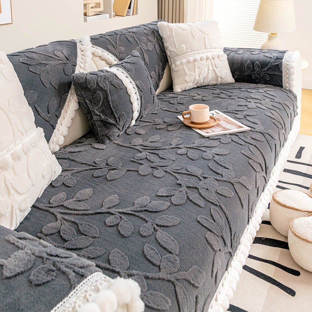 Elegant Jacquard Plush Couch Cover with Non-Slip Design