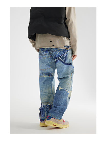 Men's Loose Straight Light Wash Cotton Jeans