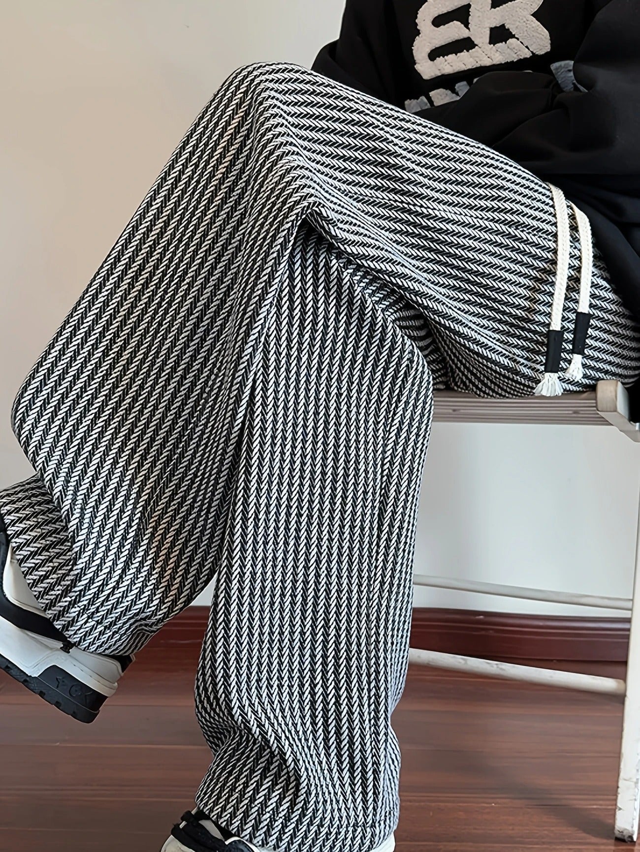 Giulia Relaxed Fit Herringbone Pants | Drawstring Waist Gathered Hem Pants