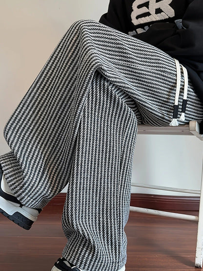 Giulia Relaxed Fit Herringbone Pants | Drawstring Waist Gathered Hem Pants