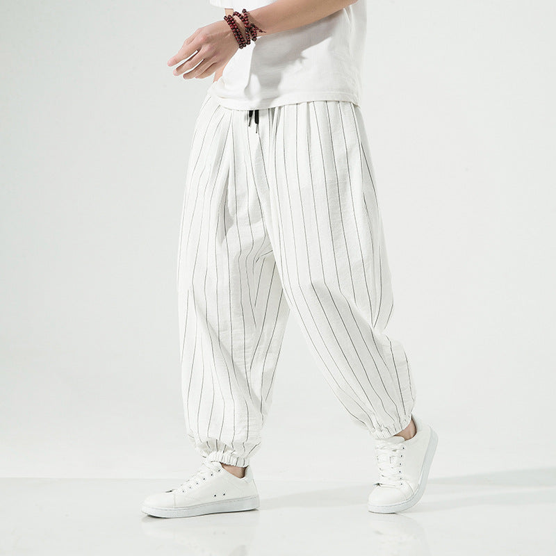 Men's Cotton Linen Ankle Cuff Harem Pants