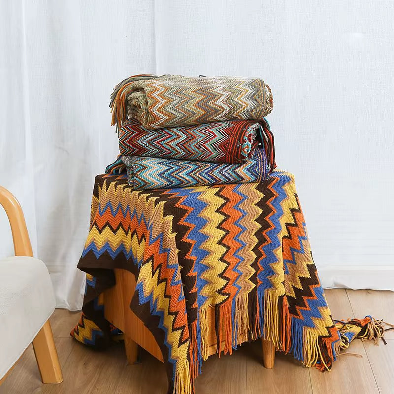 Eclectic Zigzag Throw Blanket with Fringed Edges