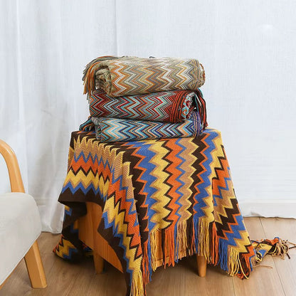 Eclectic Zigzag Throw Blanket with Fringed Edges