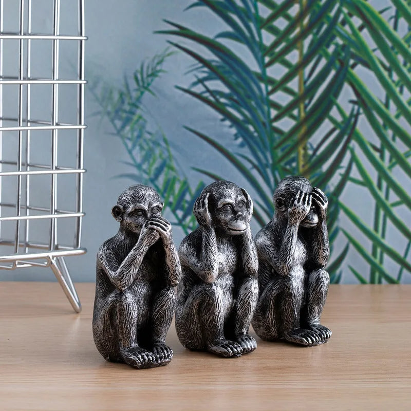 Eclectic Resin Monkey Statue Set with Intricate Detailing