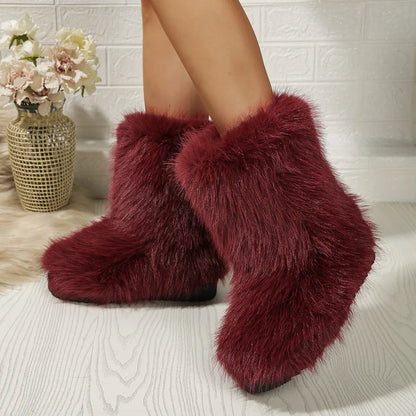 Ivy Furry Ankle Boots | Solid Ankle-Length Furry Ankle Boots