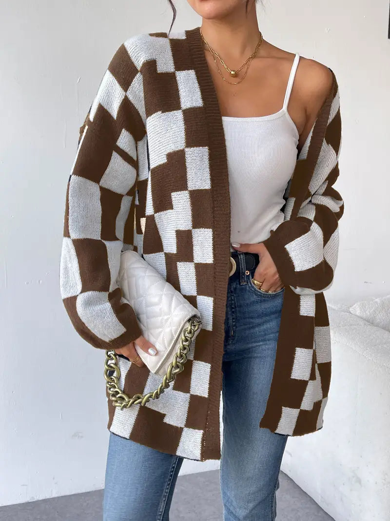 Isla Oversized Cardigan | Check Mid-Thigh Length Cardigan