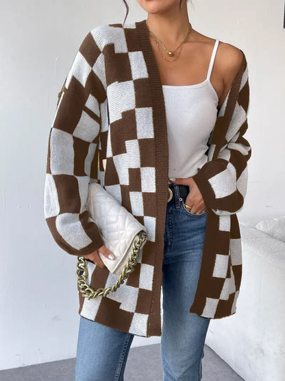 Isla Oversized Cardigan | Check Mid-Thigh Length Cardigan