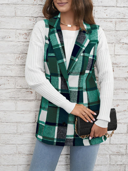Viola Relaxed Fit Vest | Plaid Button Front Vest