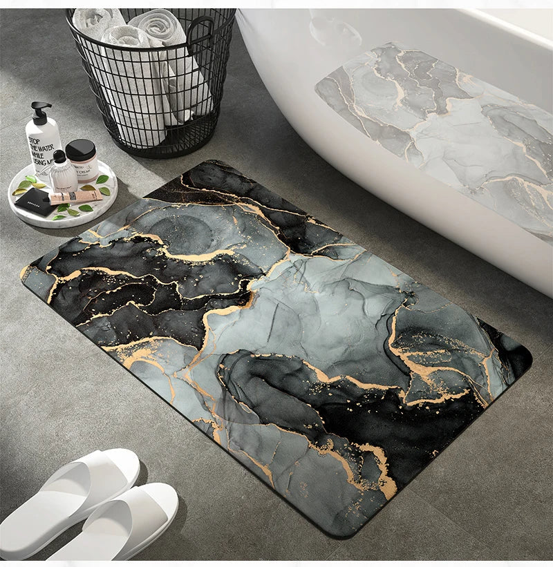 Contemporary Non-Slip Marble Pattern Bath Mat