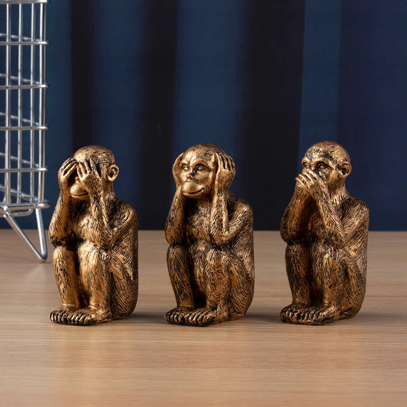 Eclectic Resin Monkey Statue Set with Intricate Detailing