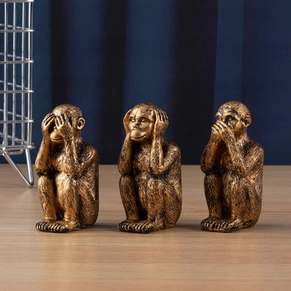 Eclectic Resin Monkey Statue Set with Intricate Detailing