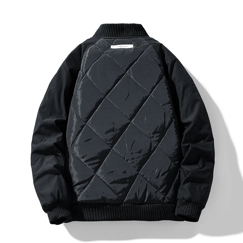 Henry Quilted Bomber Jacket | Ribbed Collar Flap Pockets Bomber Jacket