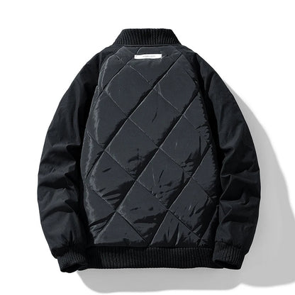 Henry Quilted Bomber Jacket | Ribbed Collar Flap Pockets Bomber Jacket