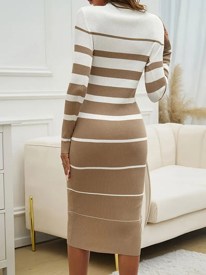 Sofia Ribbed Form-Fitting Bodycon Dress | Long Sleeve Crewneck Dress