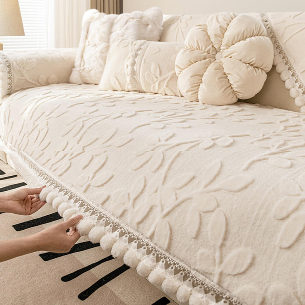 Elegant Jacquard Plush Couch Cover with Non-Slip Design