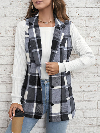 Viola Relaxed Fit Vest | Plaid Button Front Vest