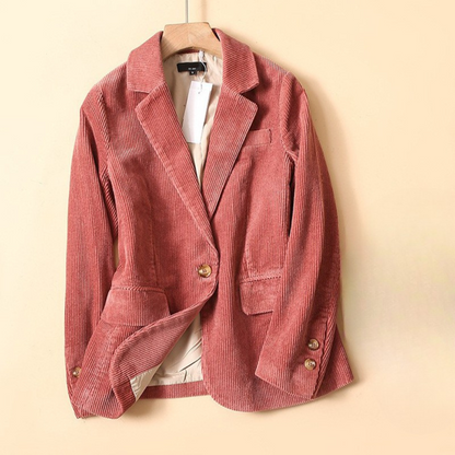 Sienna Ribbed Collared Blazer | Button Front Flap Pockets Blazer