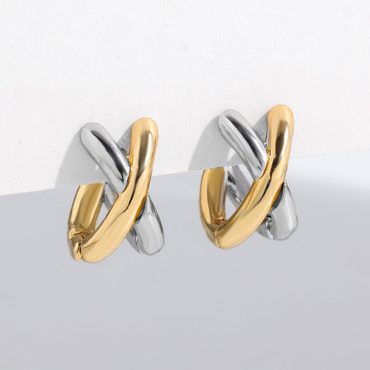 Sienna Crossover Two-Tone Hoop Earrings | Solid Hoop Earrings
