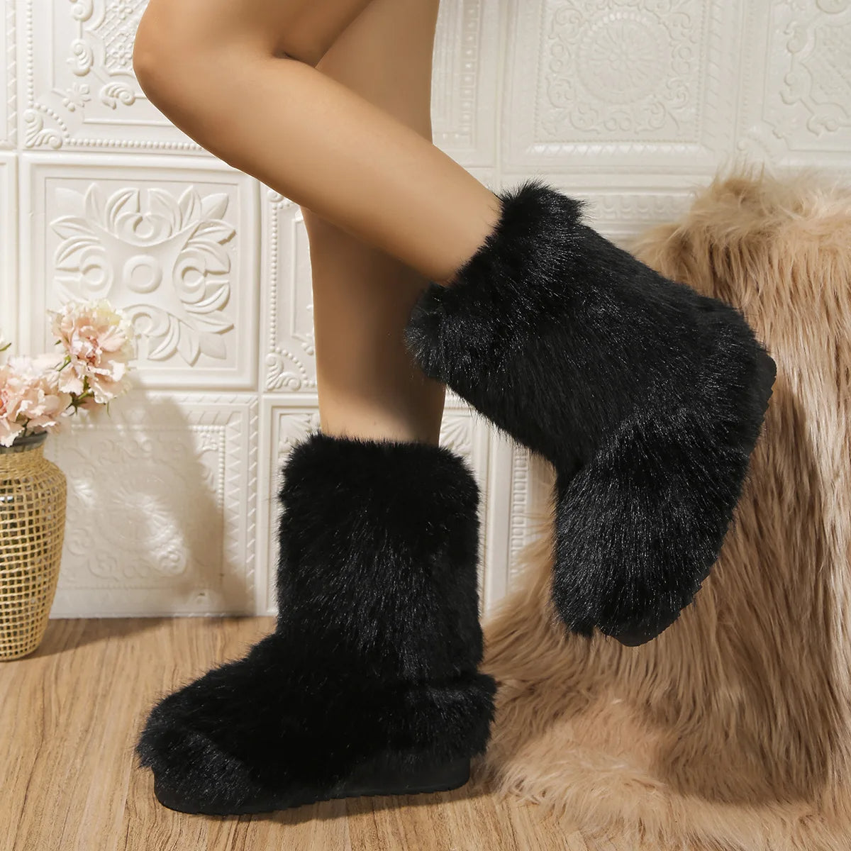 Ivy Furry Ankle Boots | Solid Ankle-Length Furry Ankle Boots