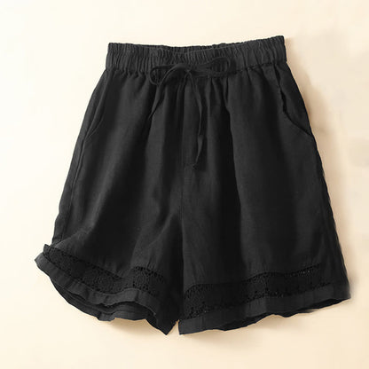 Relaxed Fit Mid-Thigh Shorts with Lace Trim for Women – Comfortable Casual Style