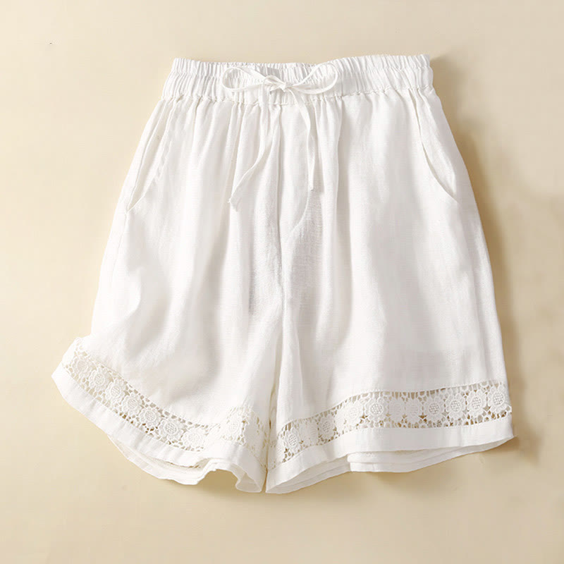 Relaxed Fit Mid-Thigh Shorts with Lace Trim for Women – Comfortable Casual Style