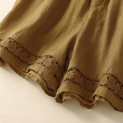 Relaxed Fit Mid-Thigh Shorts with Lace Trim for Women – Comfortable Casual Style