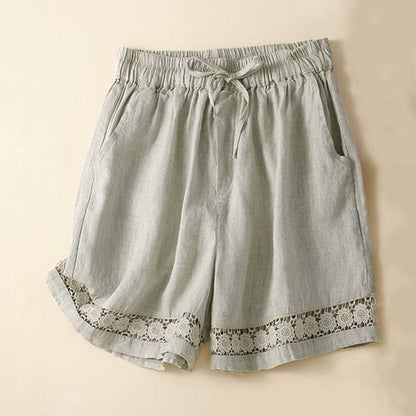 Relaxed Fit Mid-Thigh Shorts with Lace Trim for Women – Comfortable Casual Style