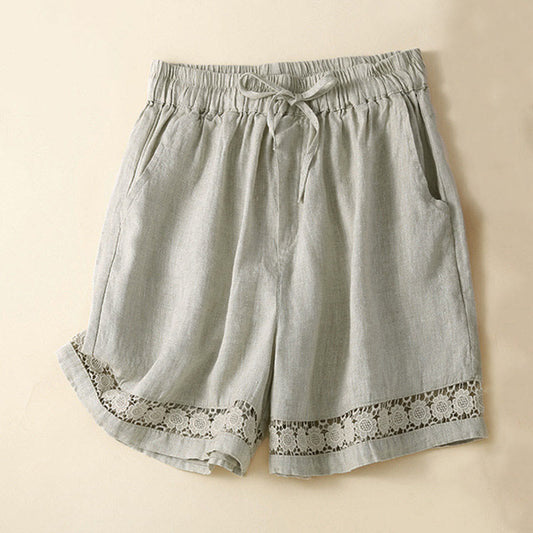 Relaxed Fit Mid-Thigh Shorts with Lace Trim for Women – Comfortable Casual Style