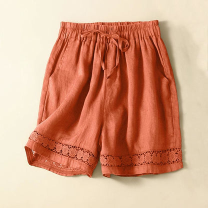 Relaxed Fit Mid-Thigh Shorts with Lace Trim for Women – Comfortable Casual Style