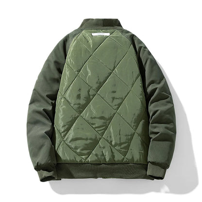 Henry Quilted Bomber Jacket | Ribbed Collar Flap Pockets Bomber Jacket