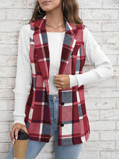 Viola Relaxed Fit Vest | Plaid Button Front Vest